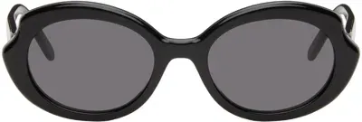 Loewe Black Mini Oval Slim Sunglasses In 01a Shiny Black / S