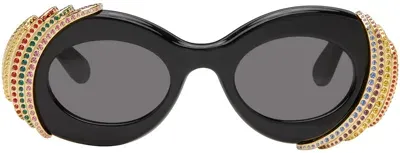 Loewe Paula's Ibiza Pavé Oval Sunglasses In Black