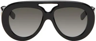 Loewe Black Round Spoiler Aviator Sunglasses In Shiny Black / Gradie