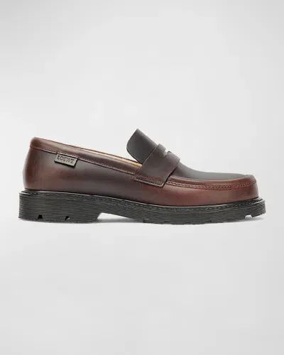 Loewe Blaze Leather Penny Loafers In Dark Brown