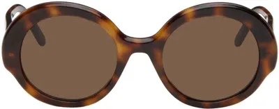 Loewe Brown Round Thin Sunglasses In Dark Havana/brown