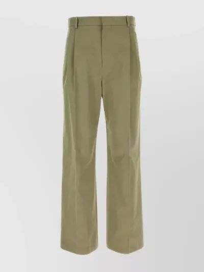 Loewe Buttoned Back Pocket Wide Leg Trousers In Militarygreen