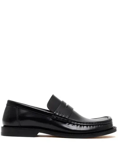 Loewe Campo Asymmetrical Leather Loafers In Black