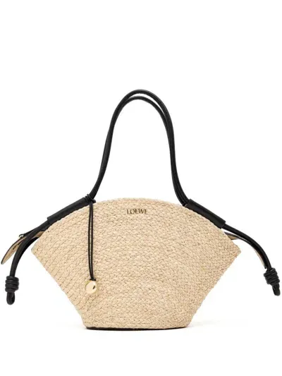 Loewe Paseo Small Raffia Basket Bag In Black