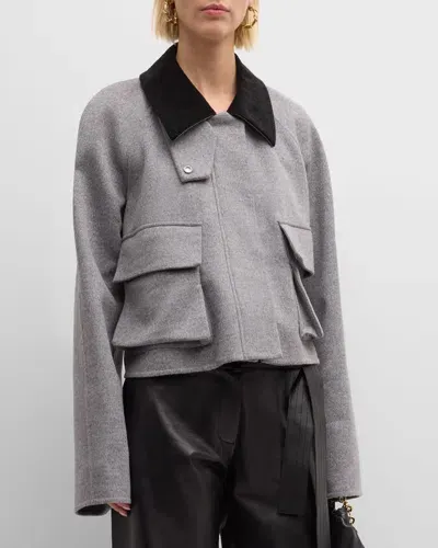 Loewe Corduroy-collar Brushed Wool-cashmere Trapeze Parka In Grey Melan