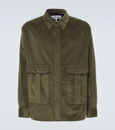 Loewe Cotton And Cashmere Corduroy Overshirt In Green