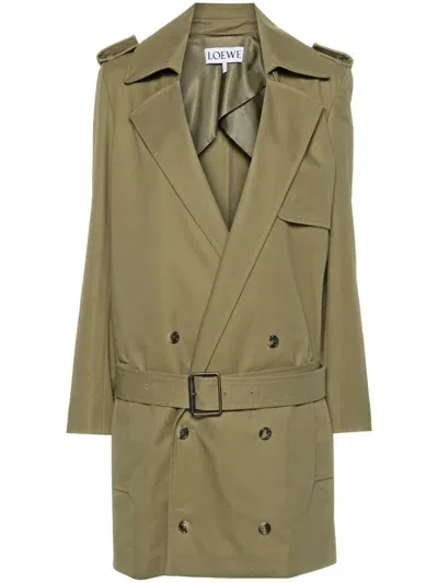 Loewe Cotton Trench Coat In Green