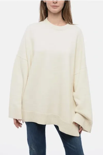 Loewe Crew Neck Oversized Pure Cashmere Sweater In Brown