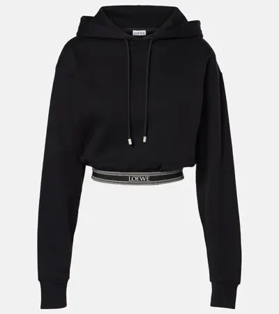 Loewe Cropped Cotton Jersey Hoodie In  Black