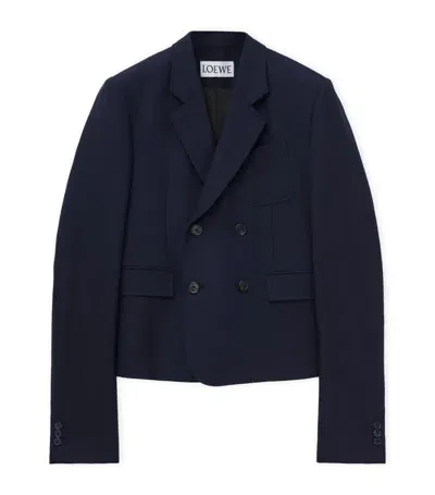 Loewe Cropped Double-breasted Blazer In Navy Melan