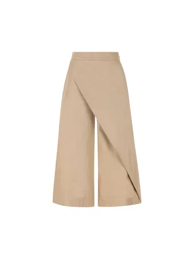 Loewe Wrap-detail Cotton Drill Cropped Pants In Beige