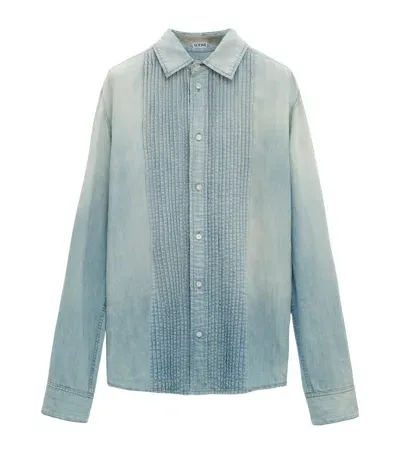 Loewe Denim Pleated Shirt In Blue