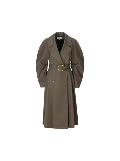 Loewe Double Breasted Belted Trench Coat In Grün