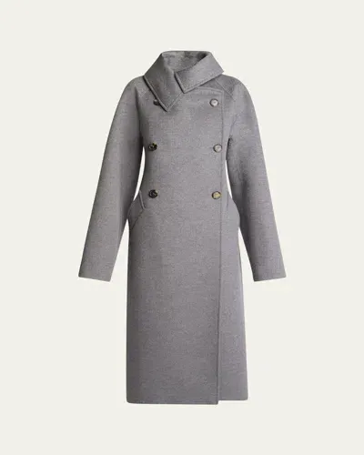 Loewe Double-breasted Cashmere-blend Coat In Grey