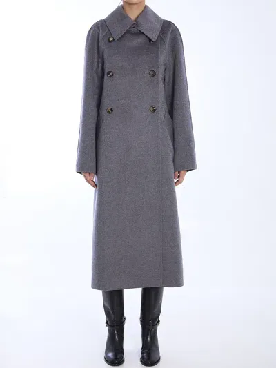 Loewe Double-breasted Coat In Wool And Cashmere In Grey