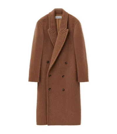 Loewe Double-breasted Overcoat In Brown