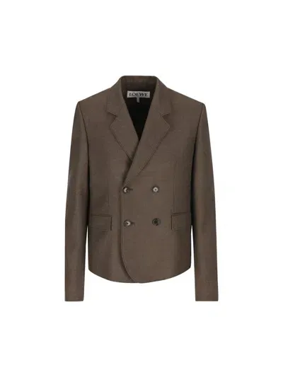 Loewe Double Breasted Tailored Blazer In Dark Moss Melange