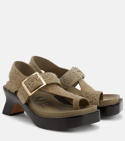 Loewe Ease Suede Sandals In Green