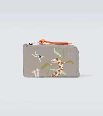 Loewe Eels Leather Card Holder In Grey