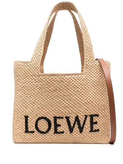 Loewe Embroidered-logo Raffia Tote Bag In Neutrals