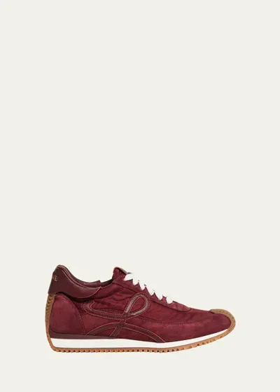 Loewe Flow Runner Leather-trimmed Shell And Brushed Suede Sneakers In Burgundy