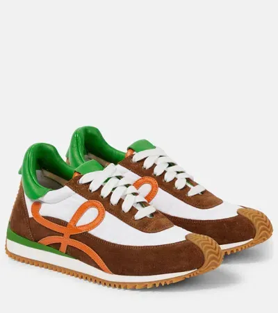 Loewe Flow Runner Leather-trimmed Shell And Brushed-suede Sneakers In Shitakegreen