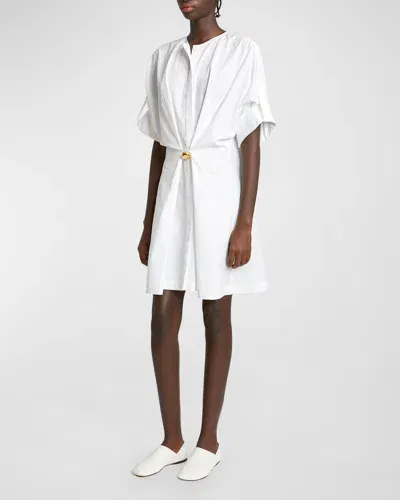 Loewe Gathered Mini Dress With Button Detail In Optic Whit