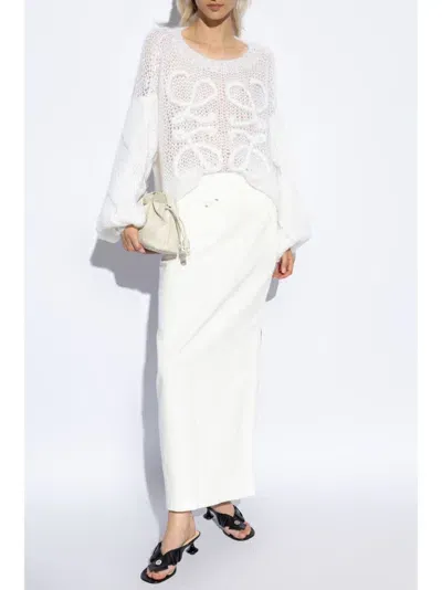 Loewe High-waist Draped Midi Skirt In White