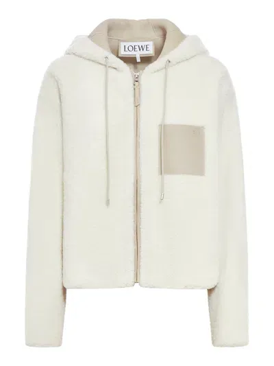 Loewe Hooded Jacket In Shearling In Grey