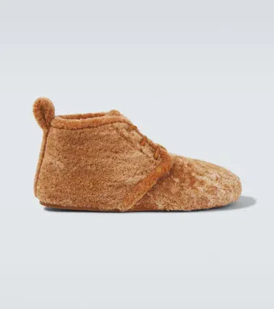 Loewe Lago Shearling Lace-up Boots In Brown