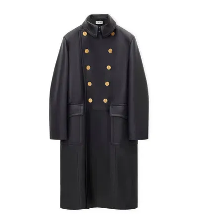 Loewe Lambskin Double-breasted Coat In Blue