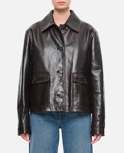 Loewe Leather Jacket In Brown