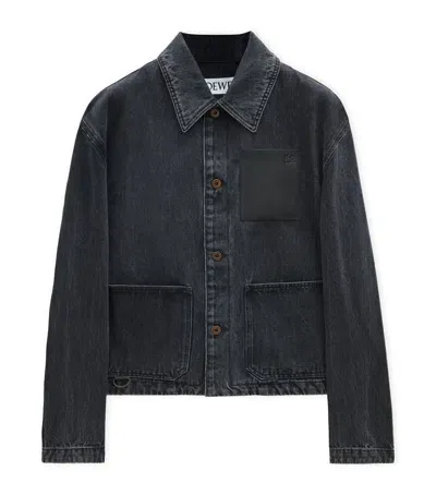 Loewe Leather-trim Denim Jacket In Black