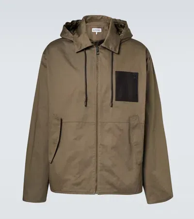 Loewe Leather-trimmed Cotton Blouson In Green