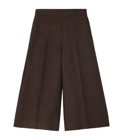 Loewe Linen Cropped Wide-leg Trousers In Brown