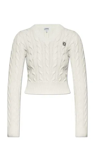 Loewe Logo Embroidered V In White