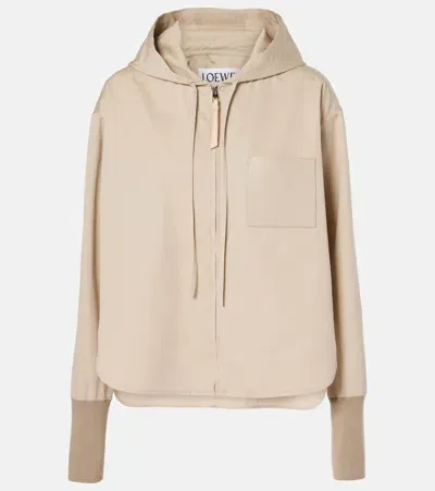 Loewe Logo Hooded Cotton-blend Jacket In Beige