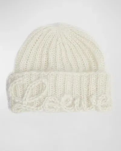 Loewe Logo Knit Mohair-blend Beanie In White