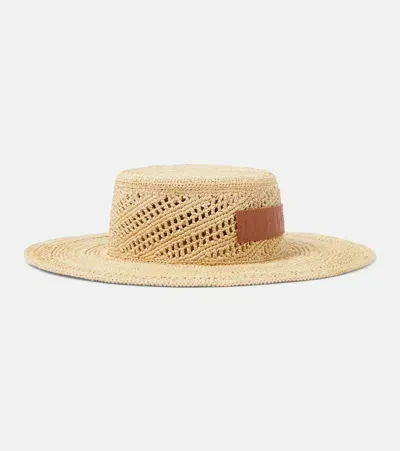 Loewe + Paula's Ibiza Ajoure Appliquéd Raffia Hat In Neutrals