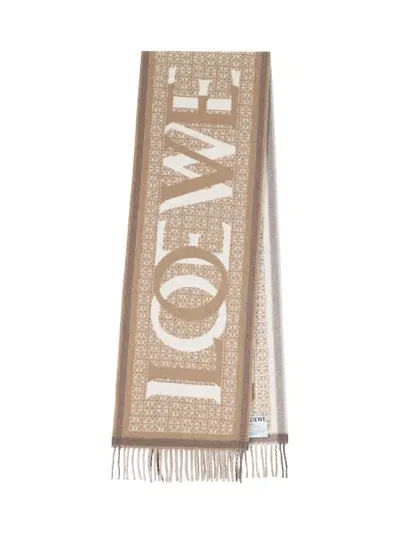 Loewe Anagram-print Logo Scarf In Brown