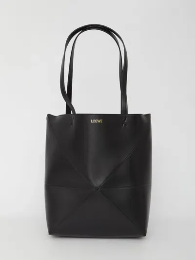 Loewe Mini Puzzle Fold Tote Bag In Black