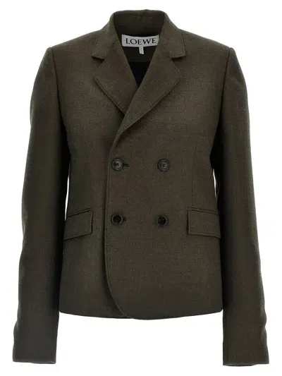 Loewe Mélange Twill Blazer In Brown