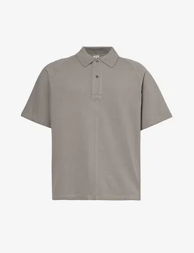 Loewe Mens Dark Grey Logo-embroidered Cotton Polo Shirt In Gray