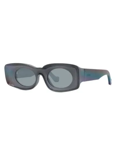 Loewe Men's Holographic Thin Geometric Sunglasses In Black Blu Mirror