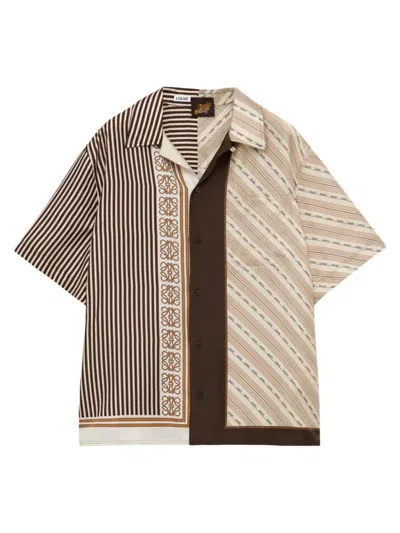 Loewe Paula's Ibiza Convertible-collar Striped Silk-twill Shirt In Light Beige Multicolor