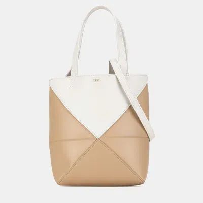 Pre-owned Loewe Mini Bicolor Puzzle Fold Tote Bag In Beige