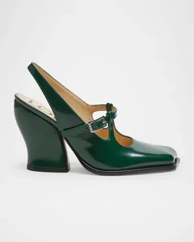 Loewe Onda Leather Mary Jane Slingback Pumps In Dark Green