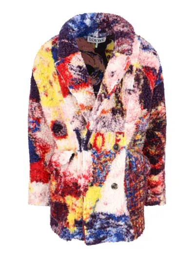 Loewe Richard Hawkins Oversized Double-breasted Fleece-jacquard Jacket In Multicolor