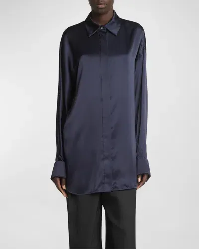 Loewe Oversized Silk Button-down Shirt In Night