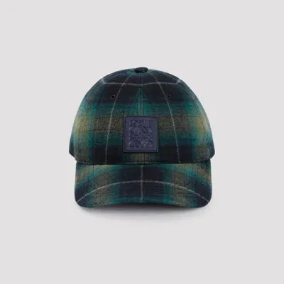 Loewe Logo Tartan Baseball Cap In Blue